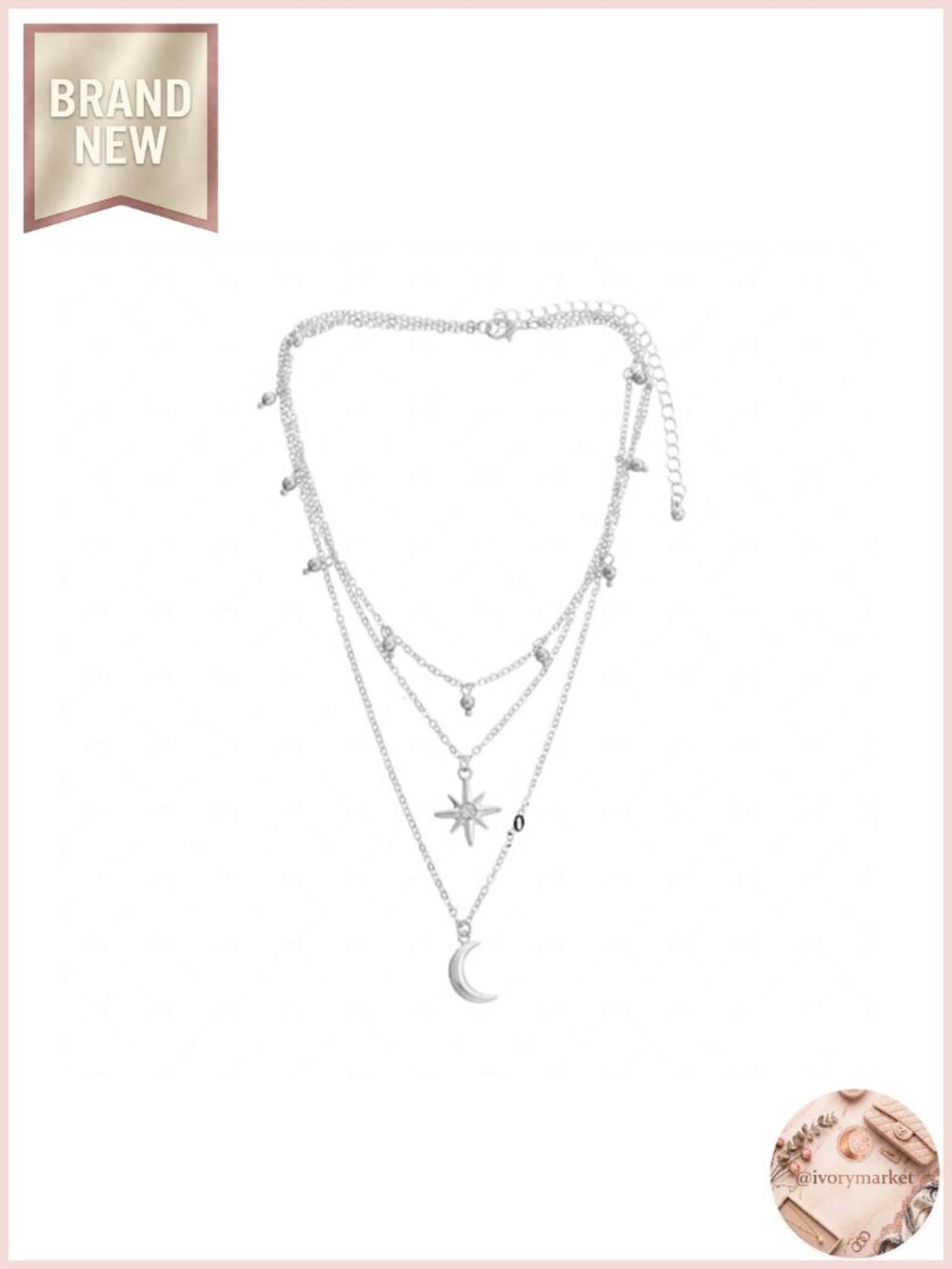 Celestial Layered Necklace Three Tier Star Moon Charm Choker Adjustable